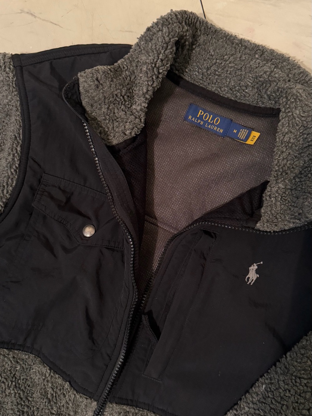 Ralph Lauren Charcoal and Yellow Label Sherpa-Lined Vest